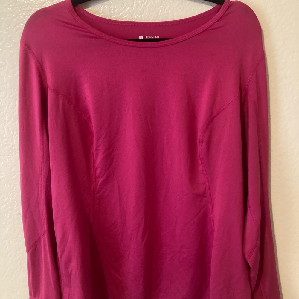 Lands' End  sport Vibrant Pink Long Sleeve Blouse